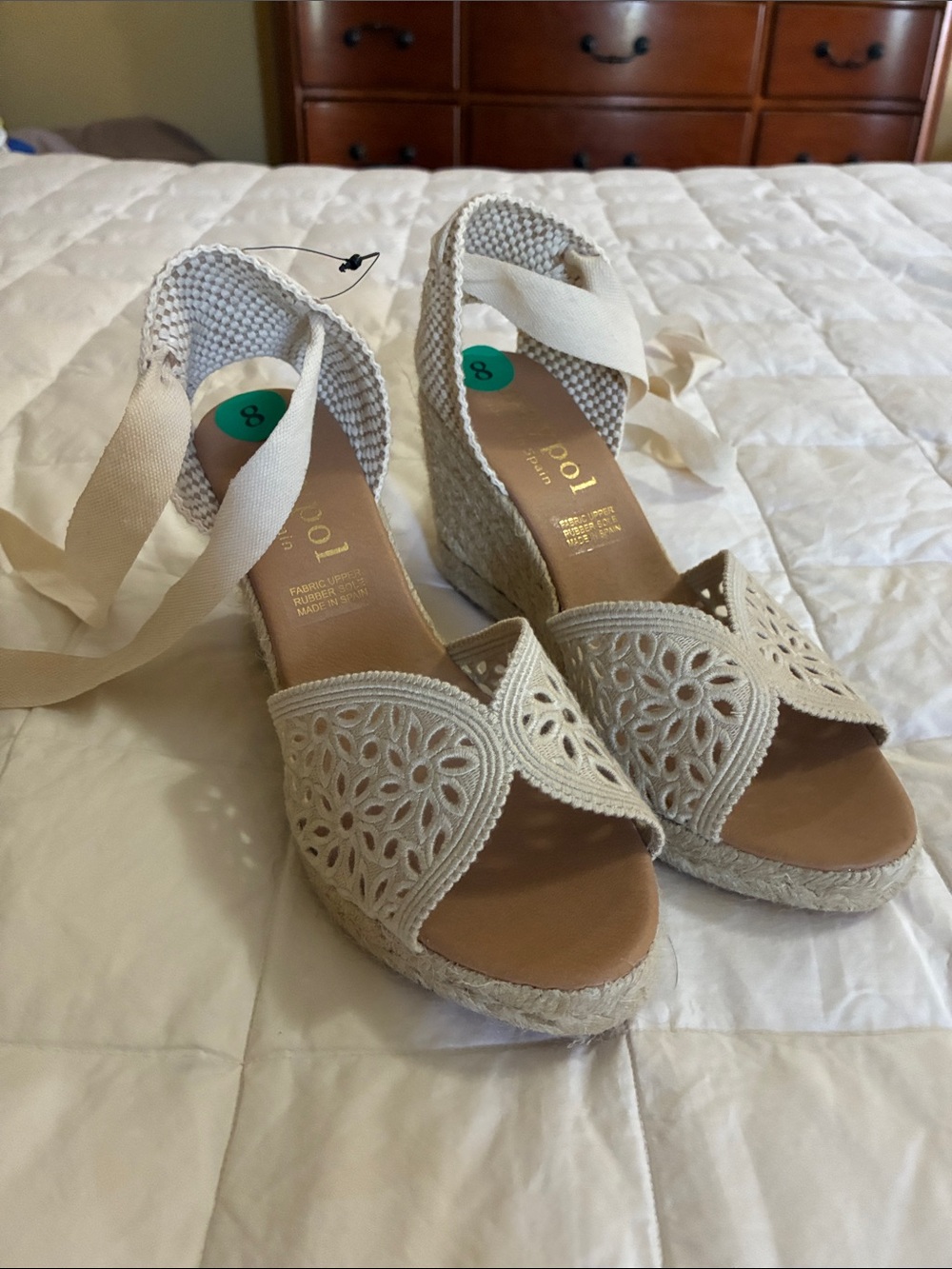 Neutral Lace Espadrille Wedge Sandals with Ankle Tie